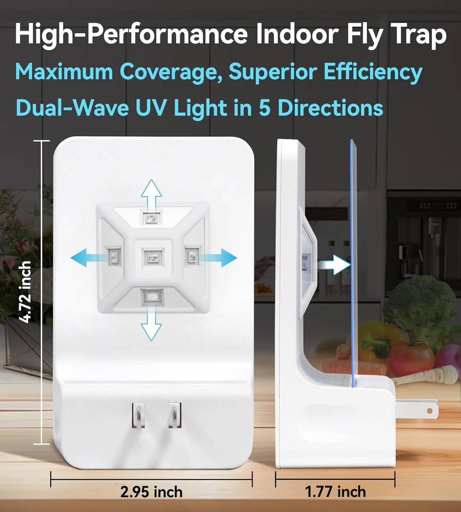 Double-Sided Indoor Fly Trap - Plug-in UV Light Bug Killer for Home Pest Control