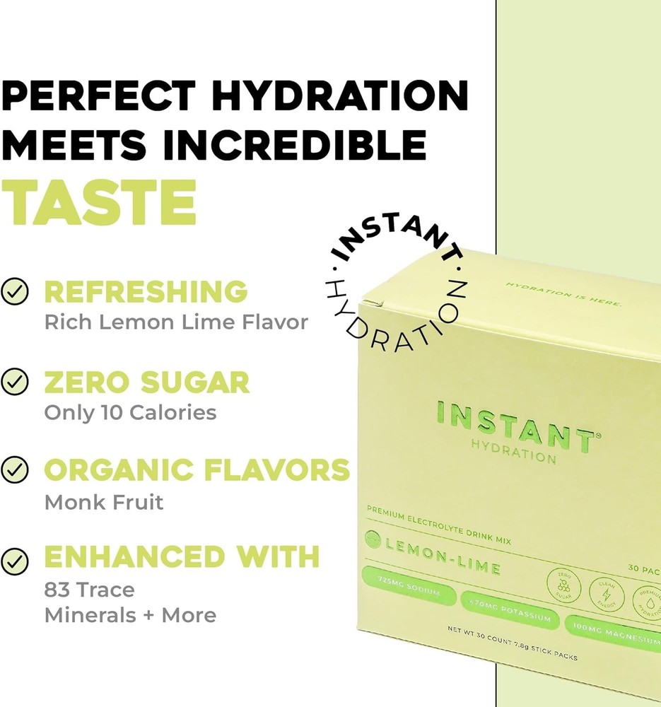 Instant Hydration Electrolytes Powder Packets - Lemon Lime Drink Mix - Zero Suga