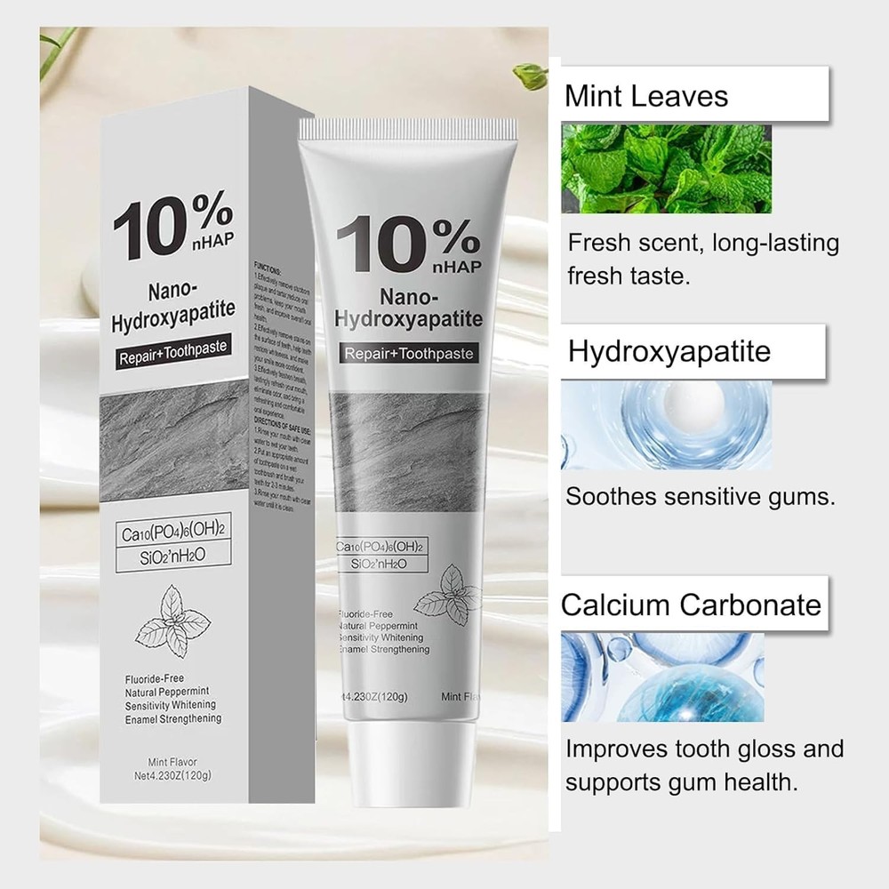 Hydroxyapatite Toothpaste,10% Nano Hydroxyapatite for Advanced Enamel Repair ...