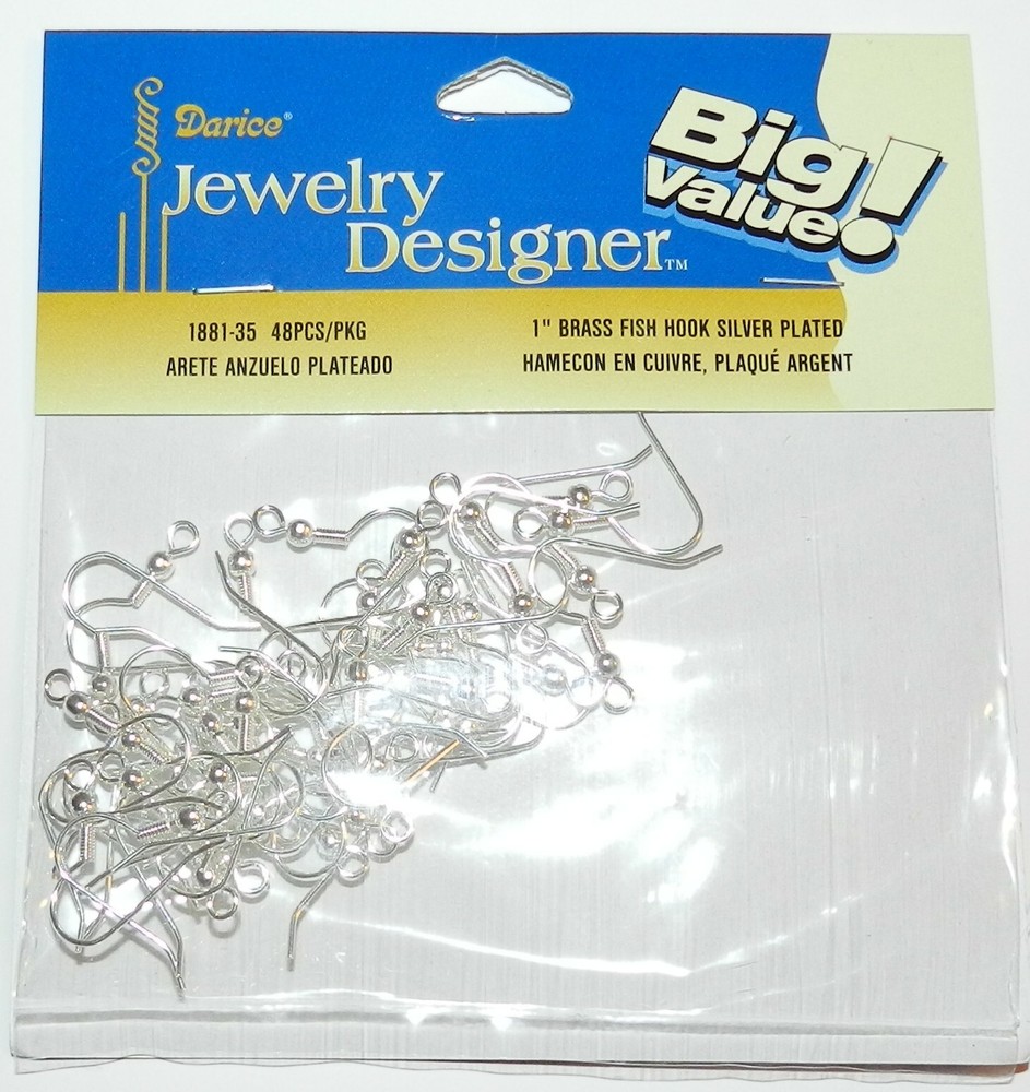 M789 Silver Ball & Coil 1" Fishhook Wire Plated Brass Earring Component 48pc
