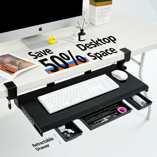 Large Height Adjustable Keyboard Tray with Sturdy C-Clamp Height adjustable