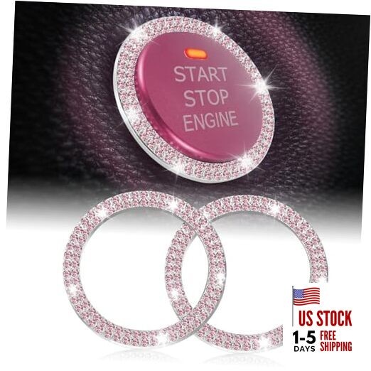 Car Engine Start Stop Decoration Ring, Crystal Double Rhinestone, Bling Pink