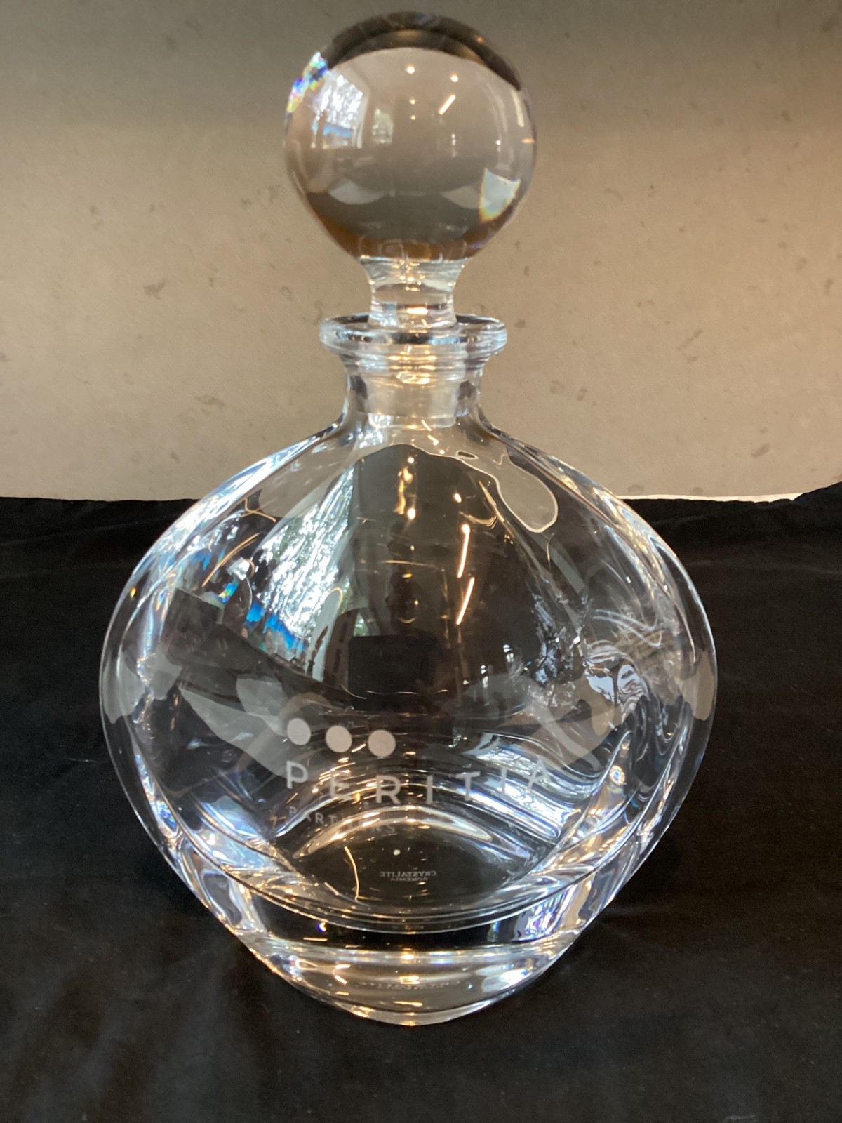 Crystalite Bohemia Crystal Decanter Carafe, Business Engraving, 22 oz/650 ml