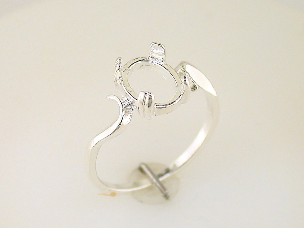 Oval Cabochon Swirl Ring Setting Sterling Silver