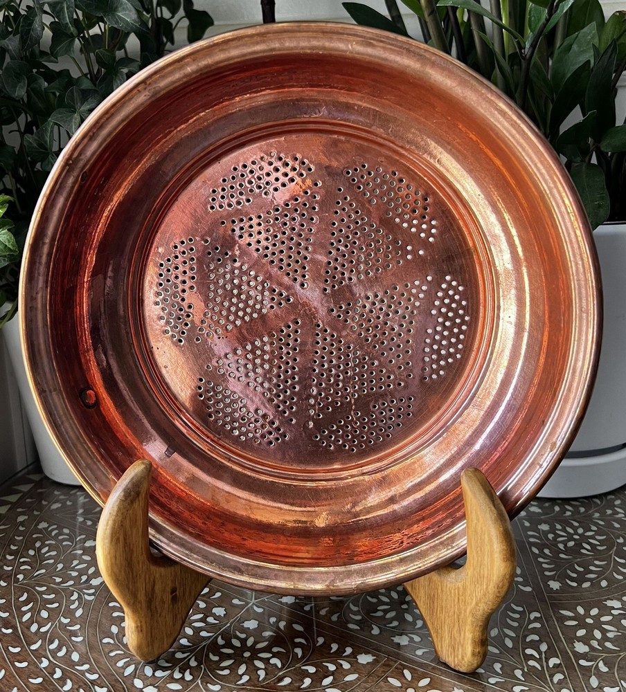 Vintage Copper Strainer with Hanging Loop 10” Diameter