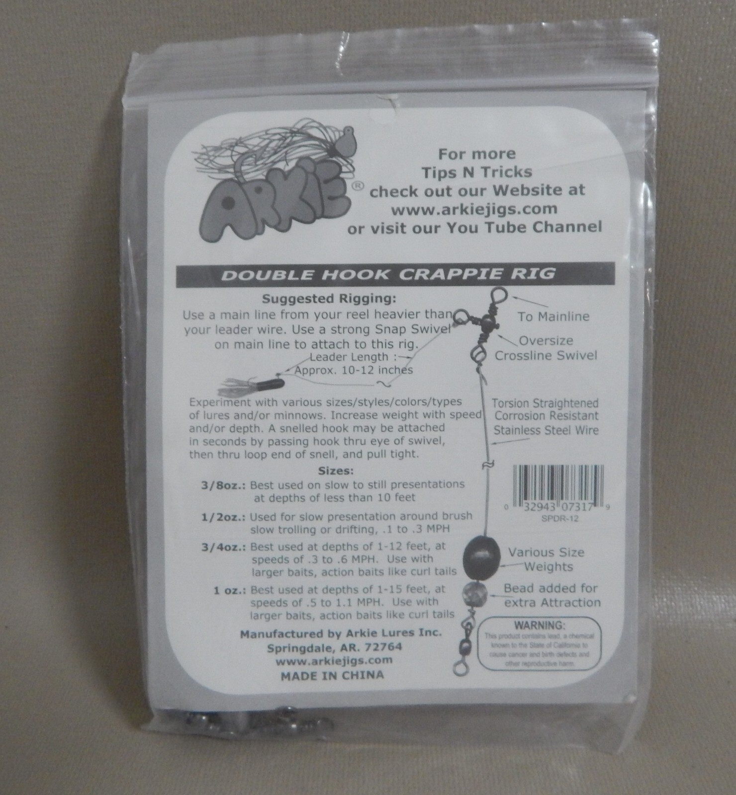 Lot of 3 ARKIE SPIDER RIGGING Double Hook Crappie Rig 1/2oz Troll Jigs Bait Lure