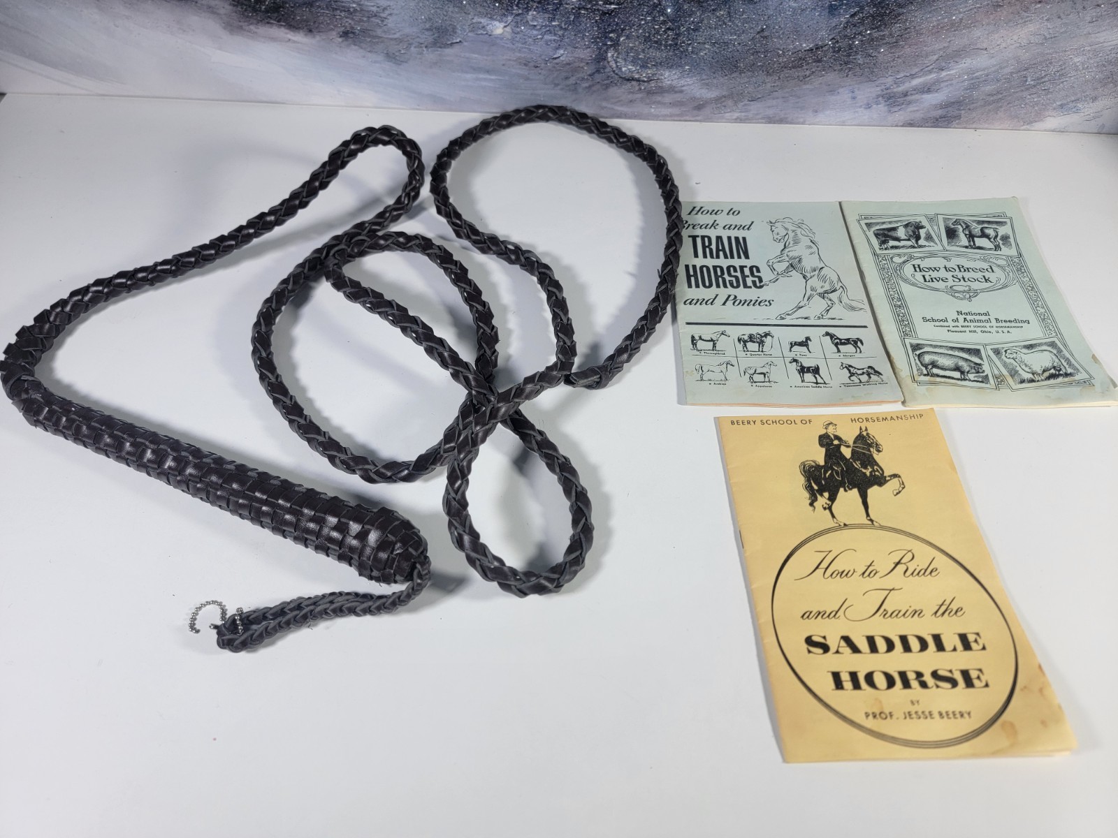 SET: VTG Genuine Brown Leather Bullwhip 100 inches Long Heavy Duty whip + 3 Book