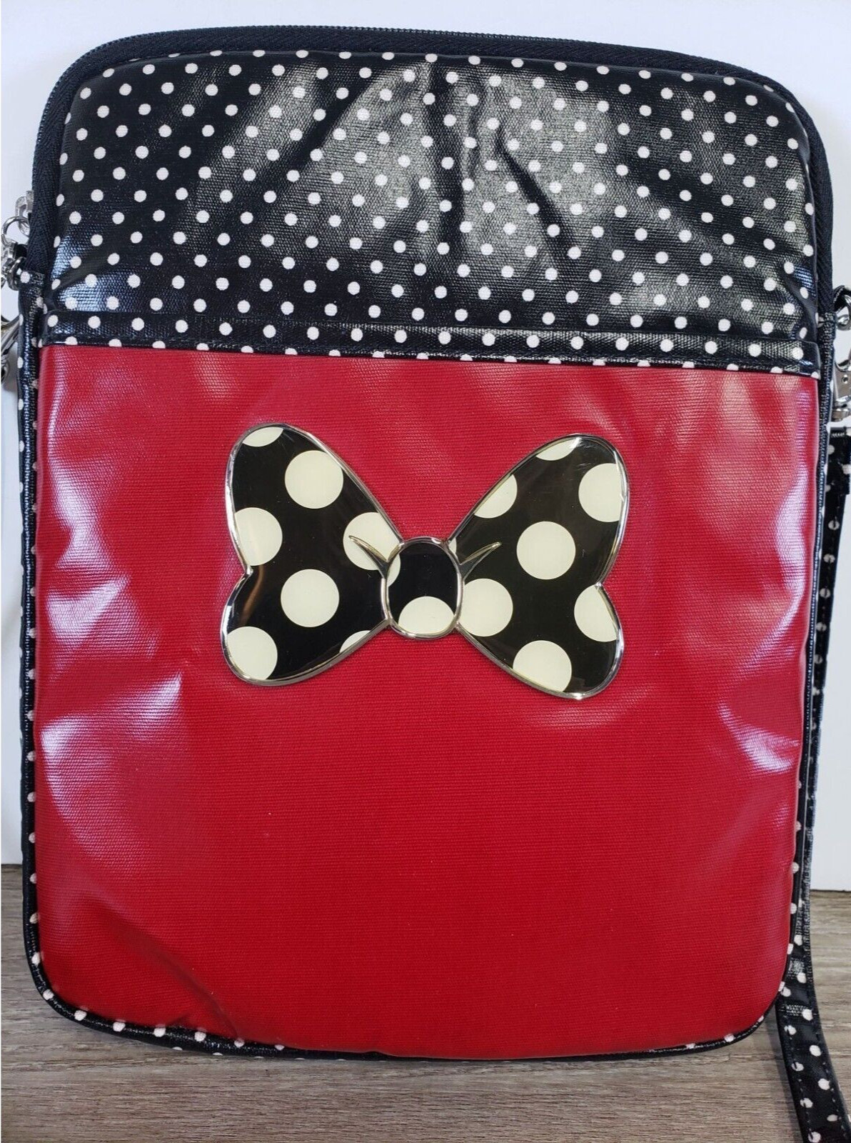 DISNEY MINNIE MOUSE Polka Dot Crossbody Bag Bow Detail RED BLACK RETRO STYLE