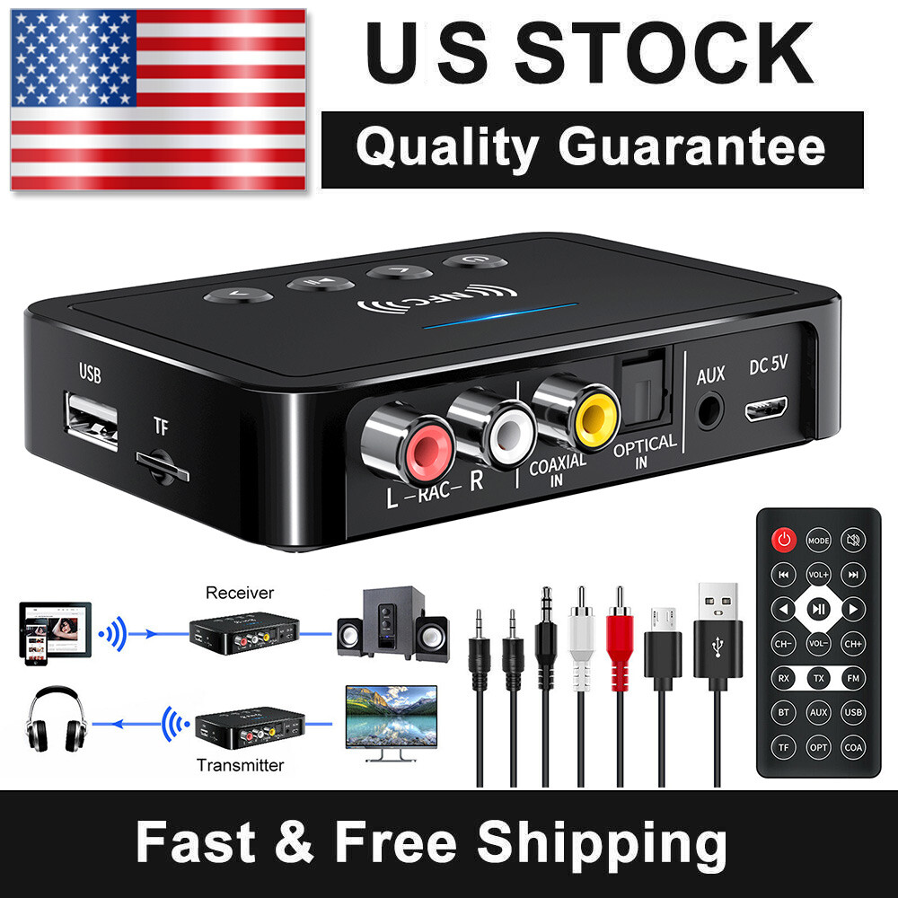 NFC Bluetooth 5.0 Transmitter Receiver 3.5mm AUX To 2 RCA Wireless Audio Adapter