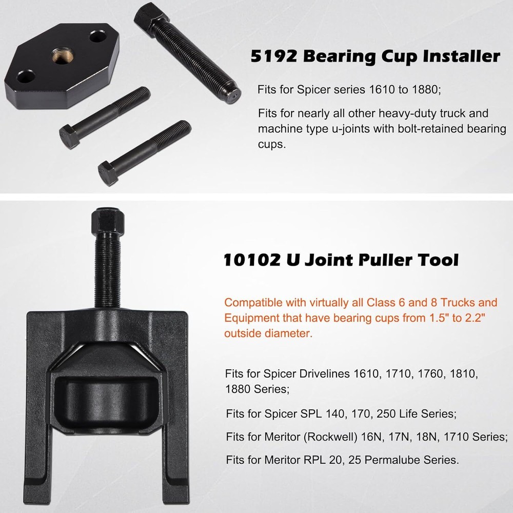 Heavy Duty 10102 U Joint Puller (Class 6-8) & 5192 Bearing Cup Installer Tool
