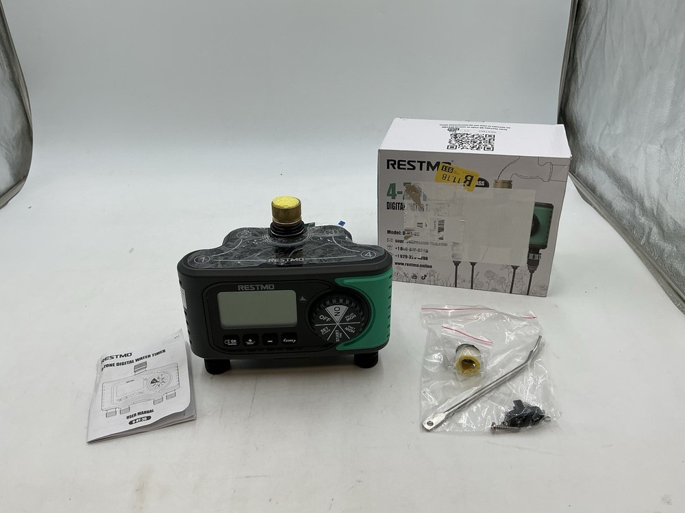 RESTMO 4-Outlet Sprinkler Timer with Brass Inlet 4 Zone Programmable Water 4028F