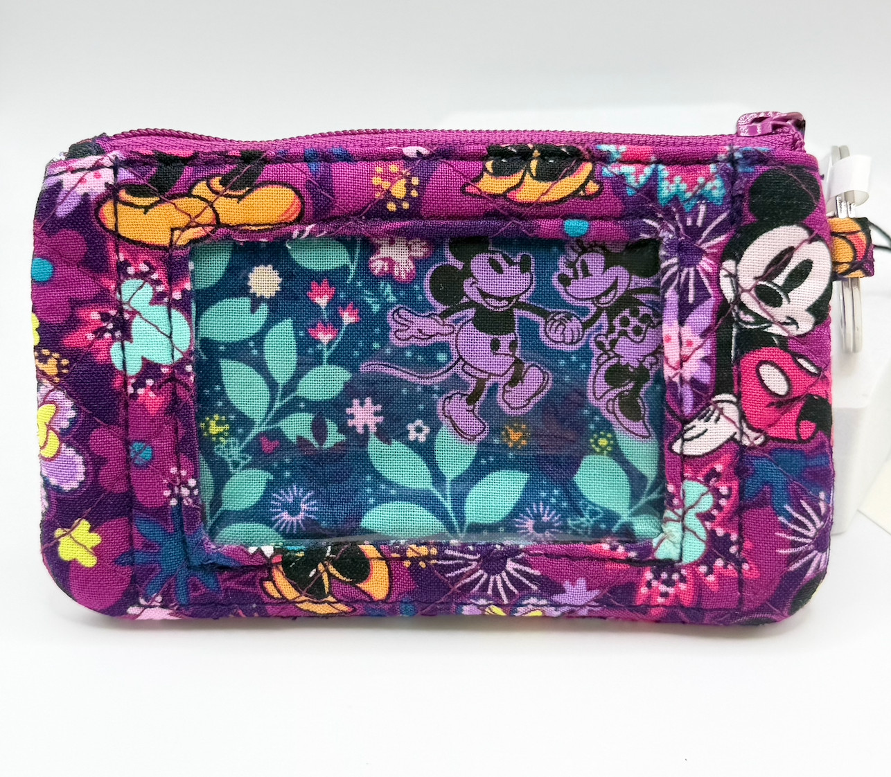 Vera Bradley Disney MICKEY MINNIE Mouse SWEET FLORAL Zip ID Card Case Key Ring