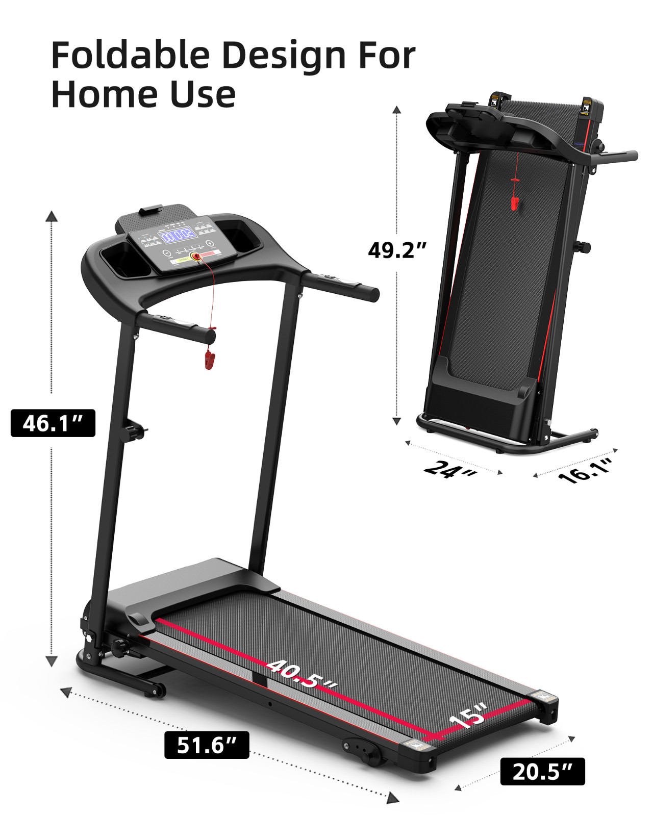 2.5 HP Foldable Treadmill for Home with Incline Electric Running Jogging Machine