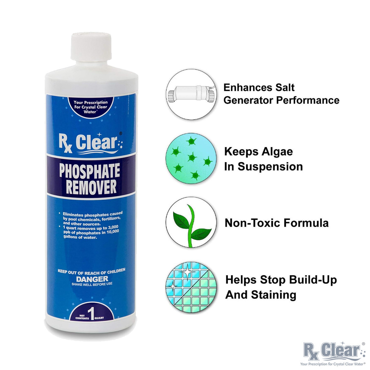 Rx Clear Swimming Pool Phosphate Chemical Remover Preventer - (Choose Quantity)