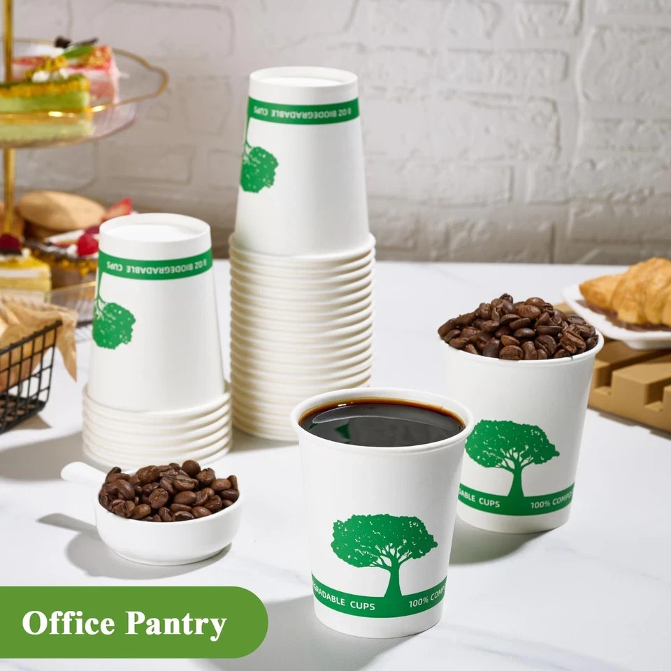 Vplus 400 Pack Compostable Paper Cups, 8 oz Coffee 8 OZ, White