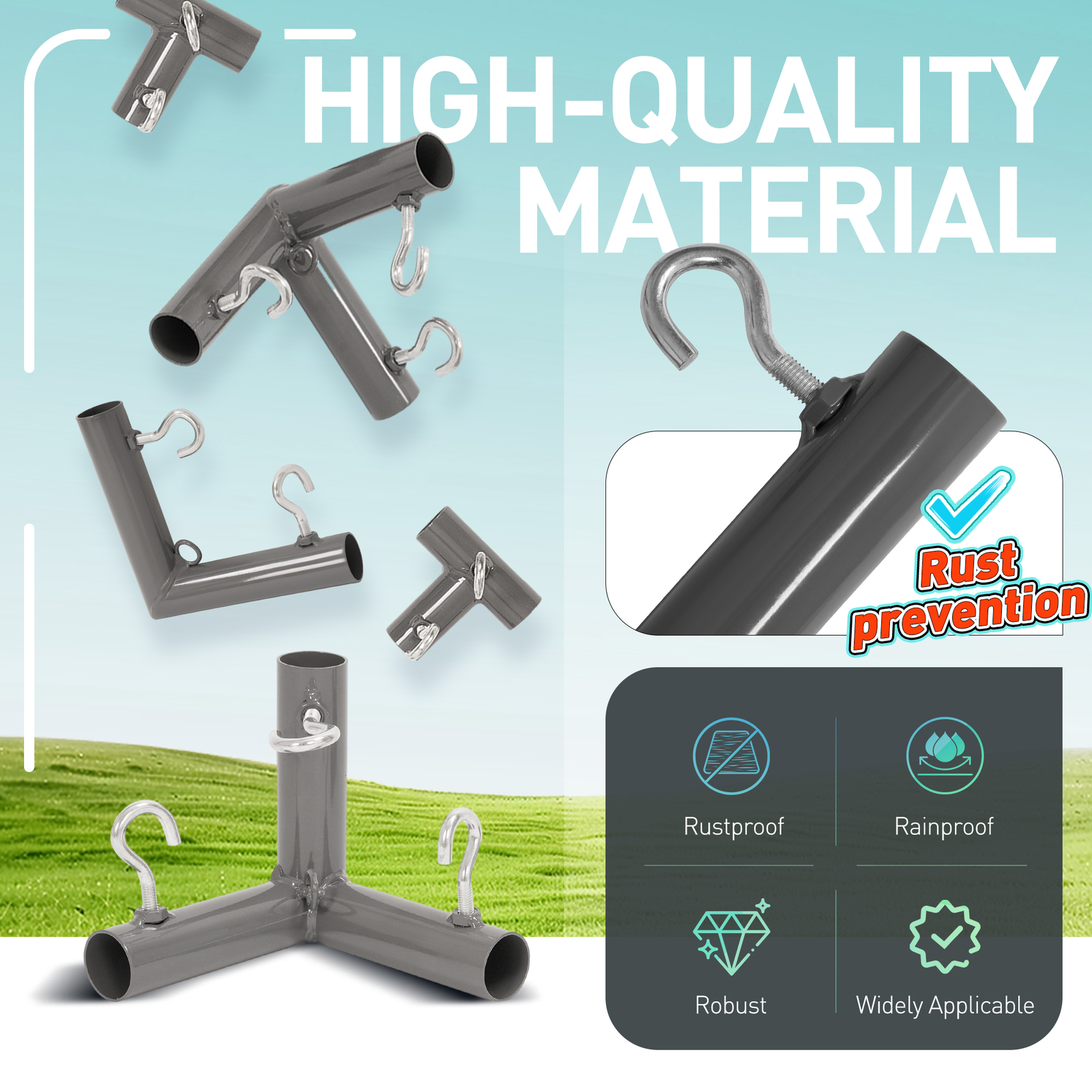 Rust Resistant 10 Pieces 1" Golf Frame Corner Kit DIY Canopy with Eye-Bolts