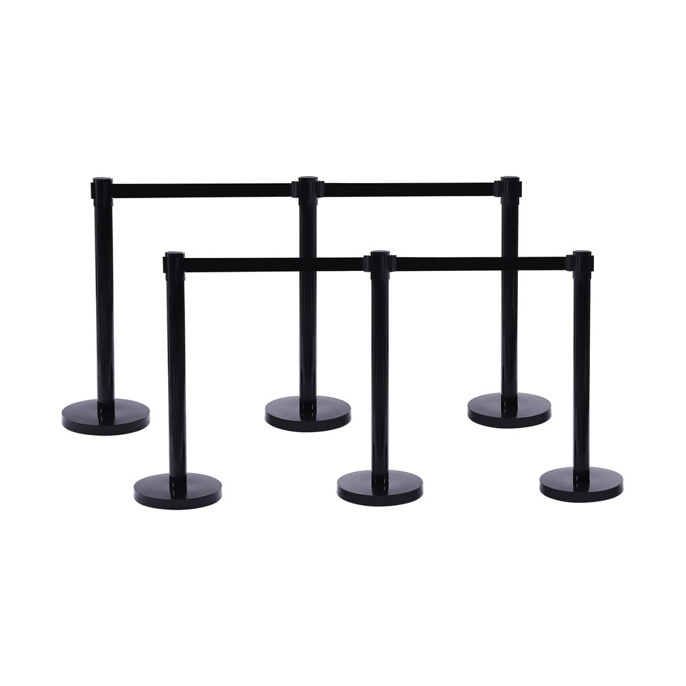 4Pcs Crowd Control Barrier Queue Poles Black Retractable Belt Stanchion Posts