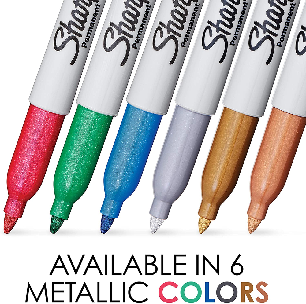 Sharpie Metallic Permanent Markers, Fine Point, Assorted Colors, 6 Count
