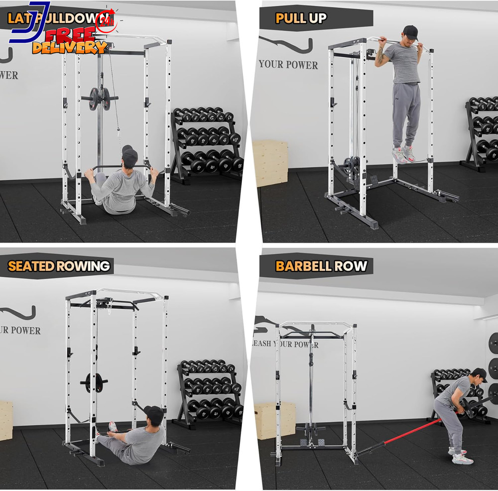 Power Cage Multi-Function Power Rack with LAT Pulldown 1600 LBS Weight Capacity