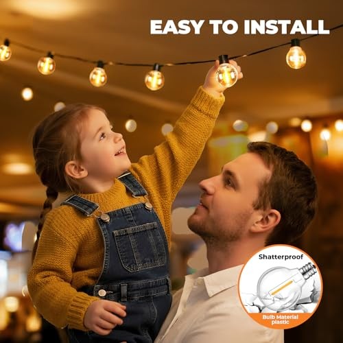 LED G40 Replacement Bulbs for String Lights, Shatterproof 50 Pack Warm White