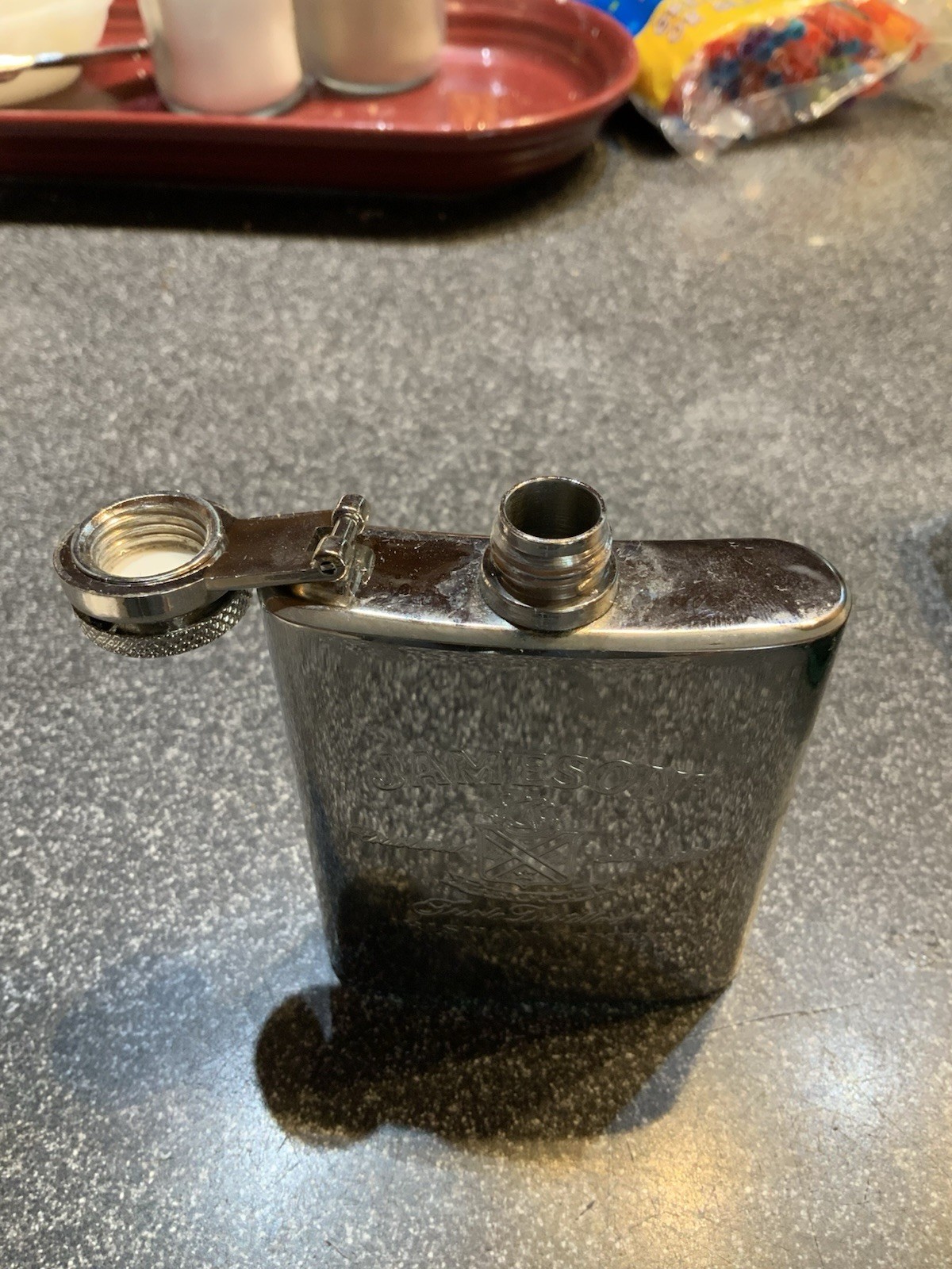 John Jameson & Son Irish Whiskey hip Flask Screw Top Sine Metu Stainless Steel