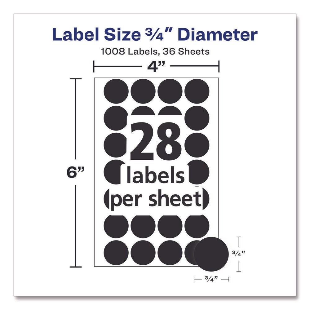 Avery® Handwrite Only Removable Round Color-Coding Labels, 3/4" dia, Black, 1008