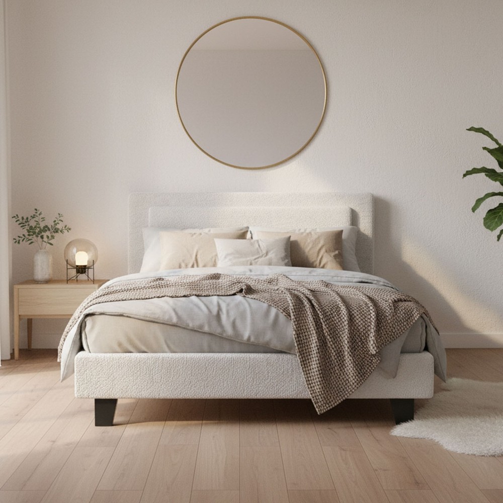 Bed Frame Full Size Upholstered Bed Frame with Adjustable Headboard Solid Wood