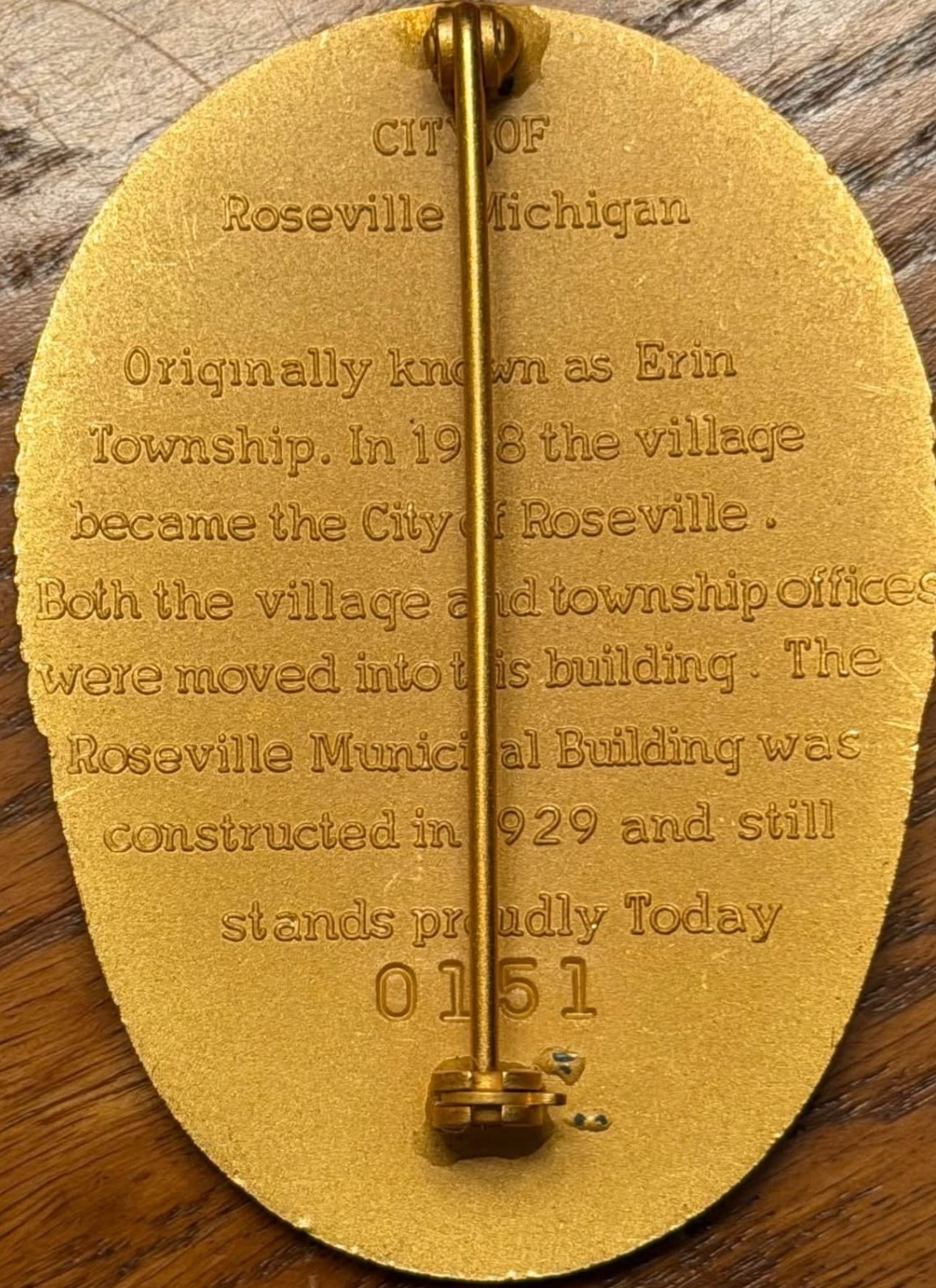 Roseville MI Police Millennium Commemorative Collectible Badge