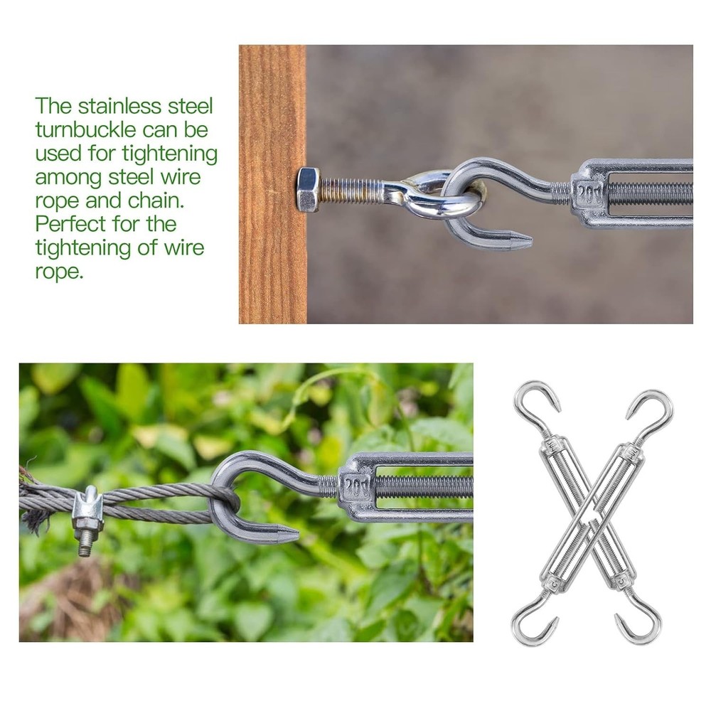 Durable M5 Hook & Hook Turnbuckle Set - Corrosion Resistant, 125lbs Capacity