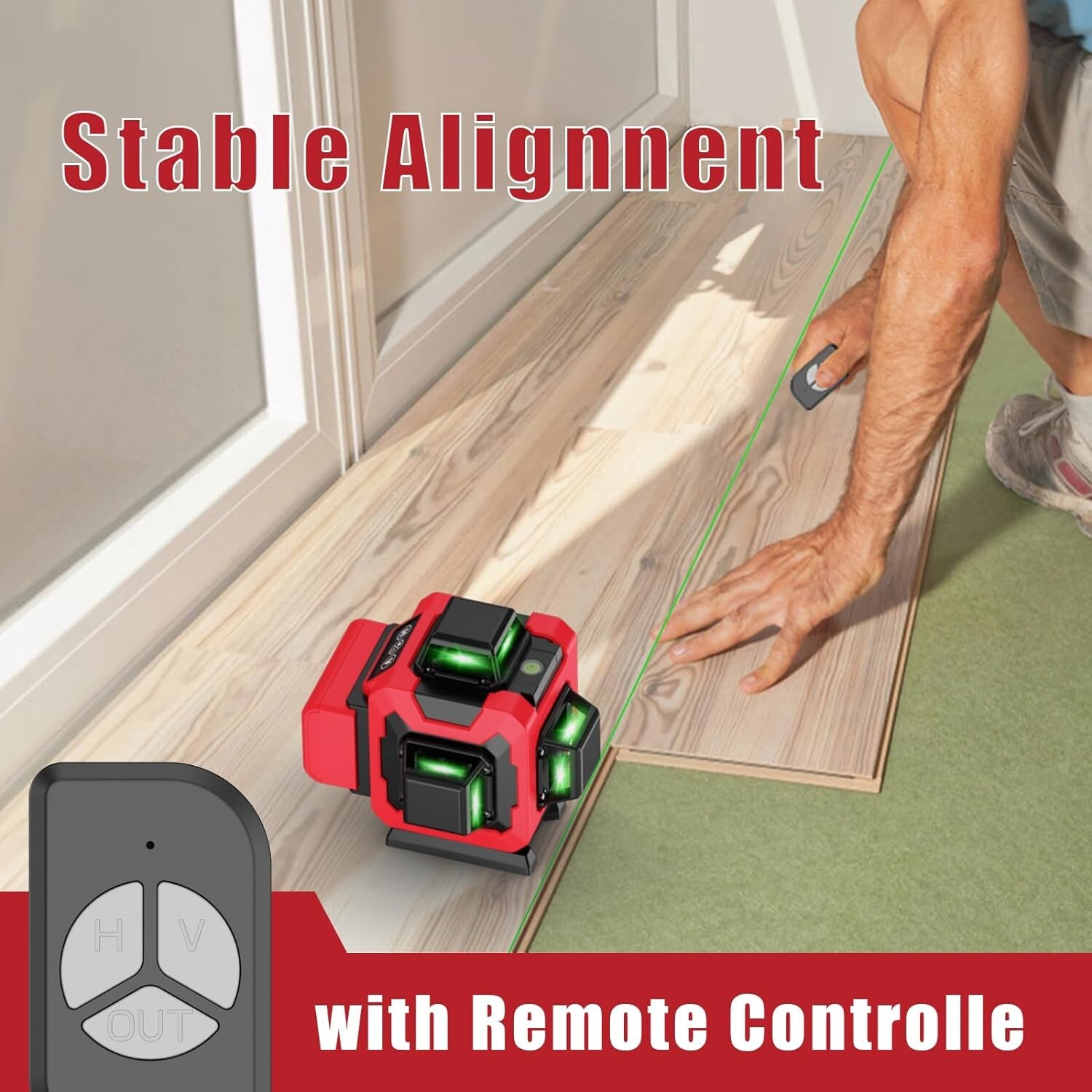 Green Laser Level,4D 16 Lines, 360 Self Leveling w/ Magnetic Bracket,2 Batteries