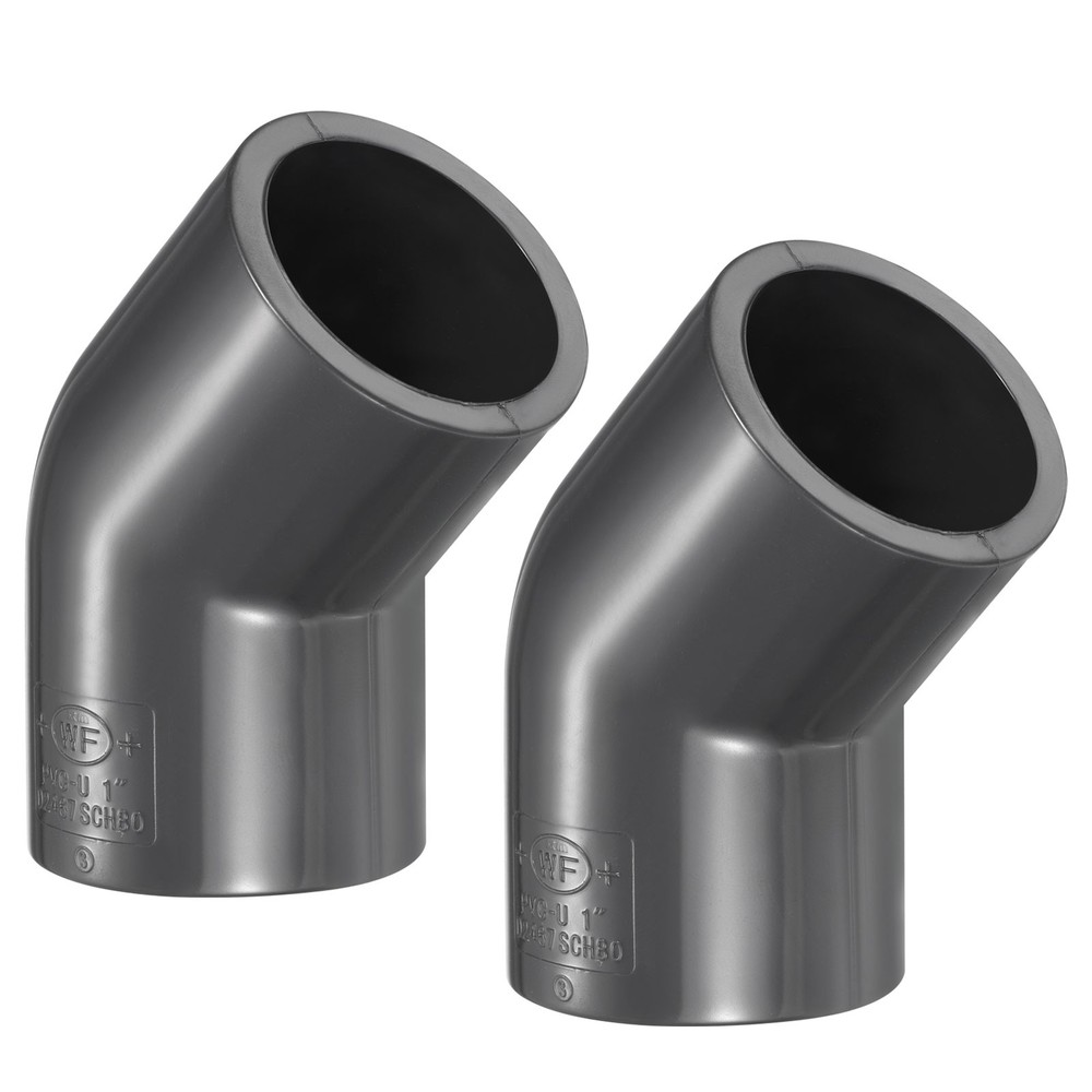 UPVC Elbow Fitting Pipe Program 80 1", 2pcs 45 Degree Connector, Grey
