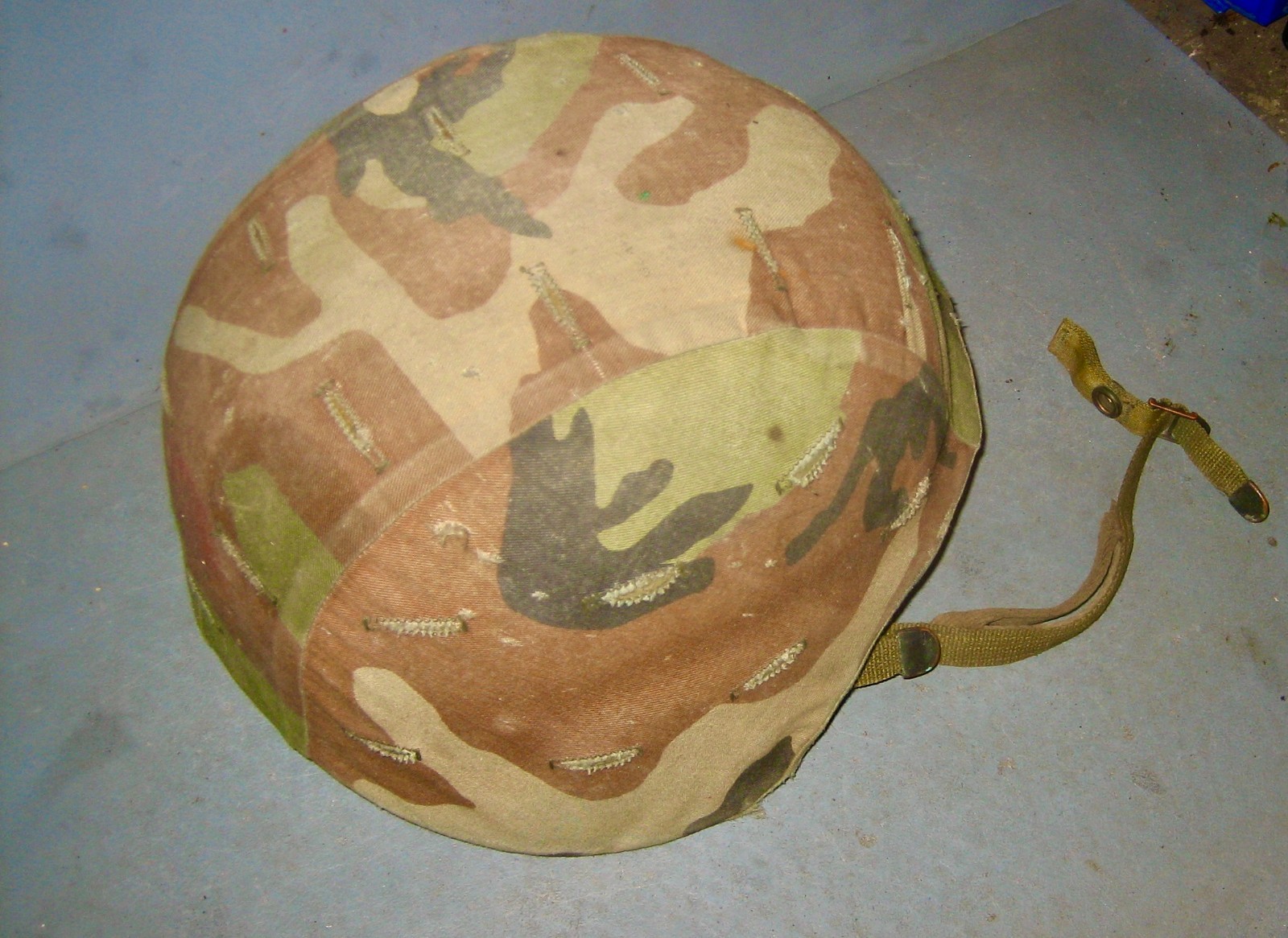 U.S. Military Combat Helmet made with Kevlar + Camo Cover, Chin Strap, & Webbing