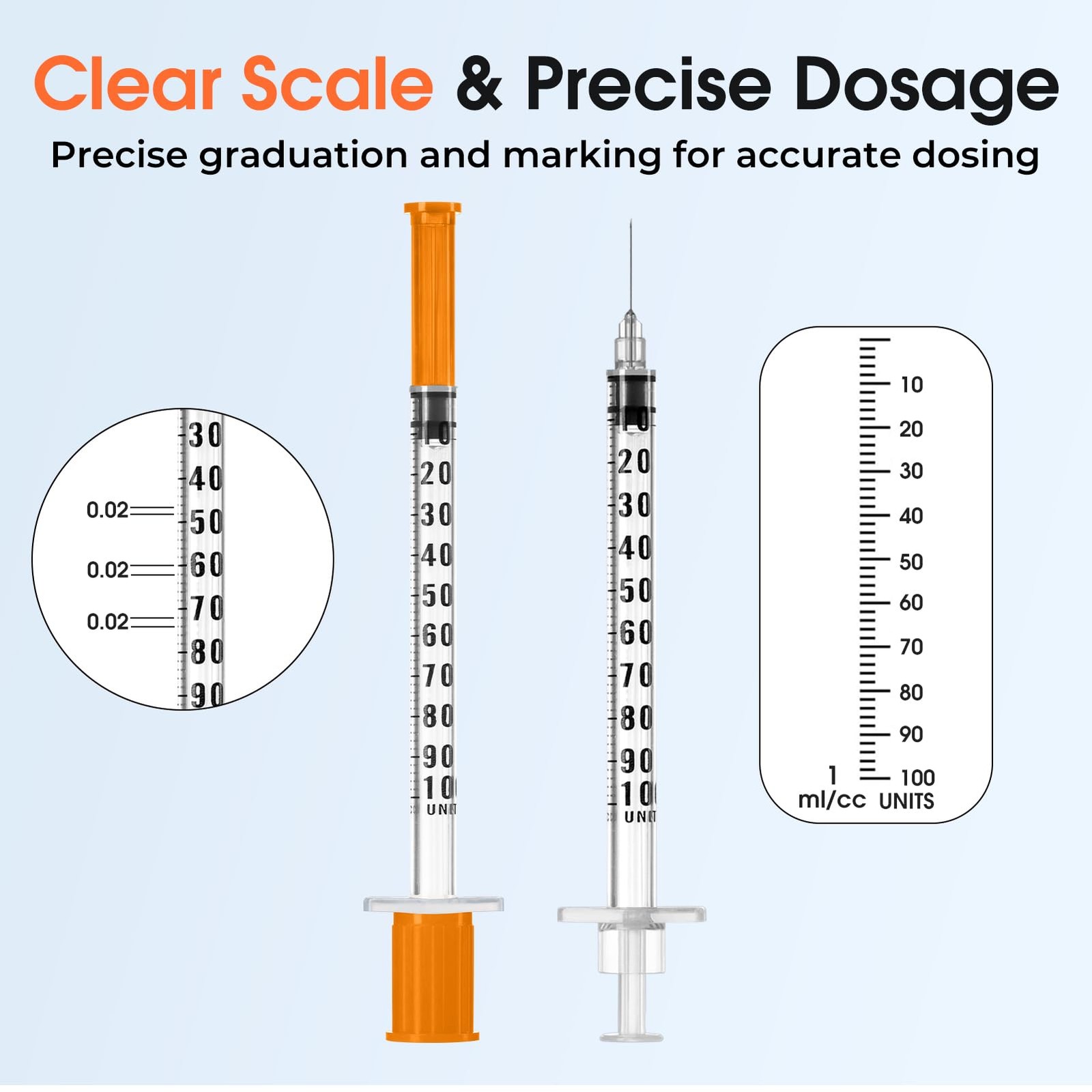 1ml 30G 5/16" (8mm) Syringe, Lab Syringes Individually Wrapped, Pack of 100