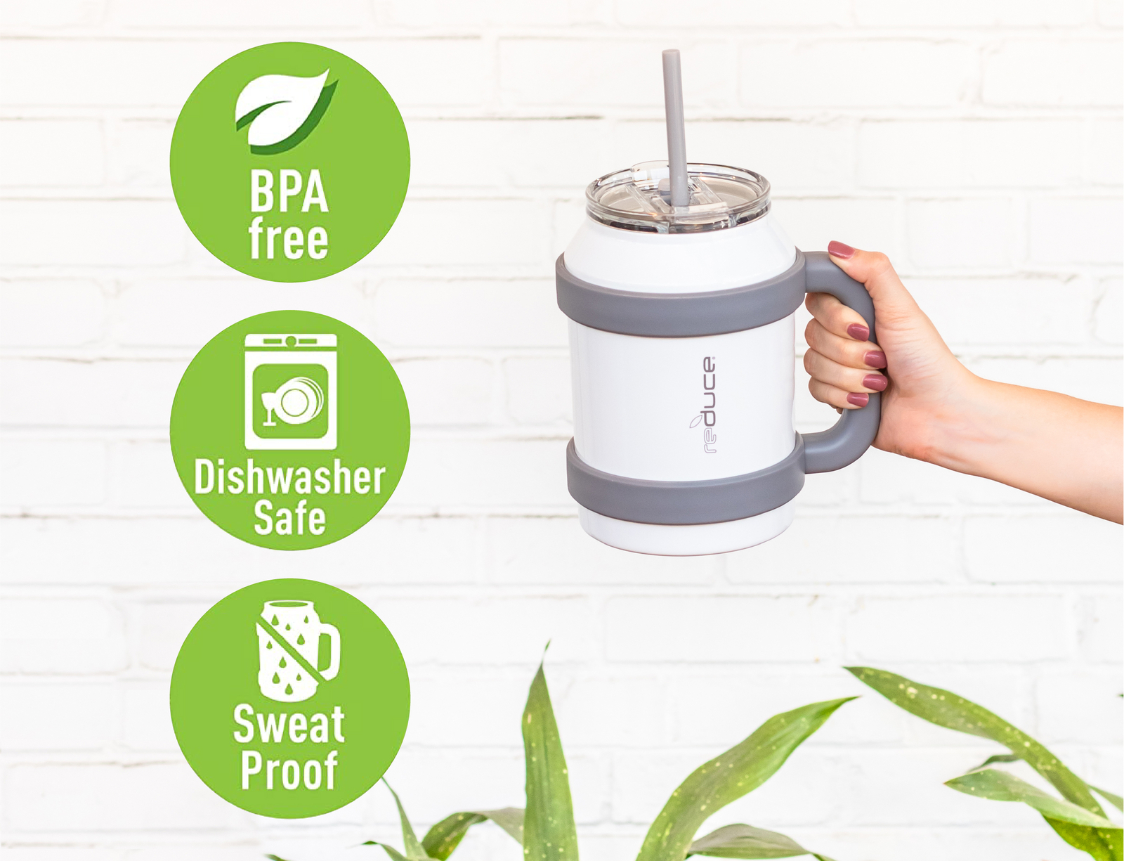 Reduce 50oz Stainless Steel Mug with Straw Lid, Mild Mint