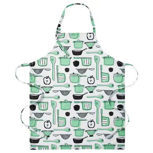 1 x IKEA RINNIG Apron, white/green/patterned