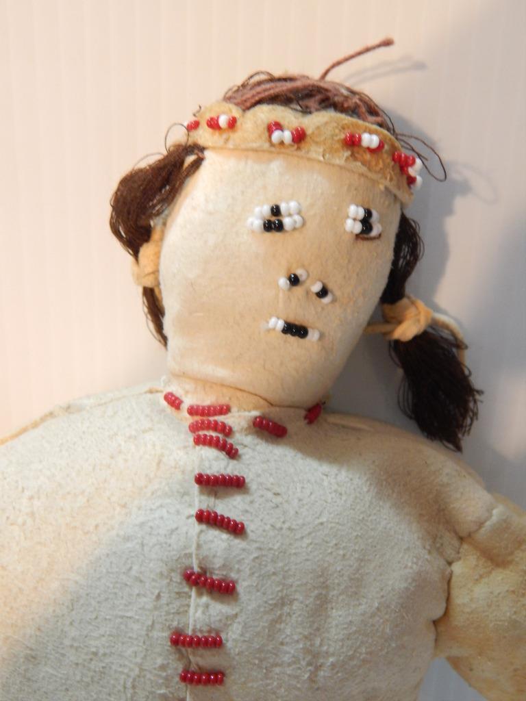 VINTAGE PLATEAU INDIAN 12" DOLL - BEADED ON BRAIN TANNED HIDE - CLEAN + NICE !