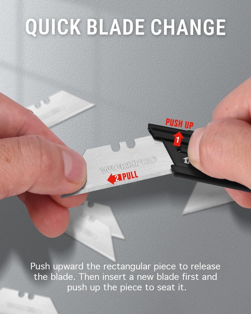 WORKPRO Folding Utility Knife Razor Knife Quick Change Box Cutter 10 Extra Blade