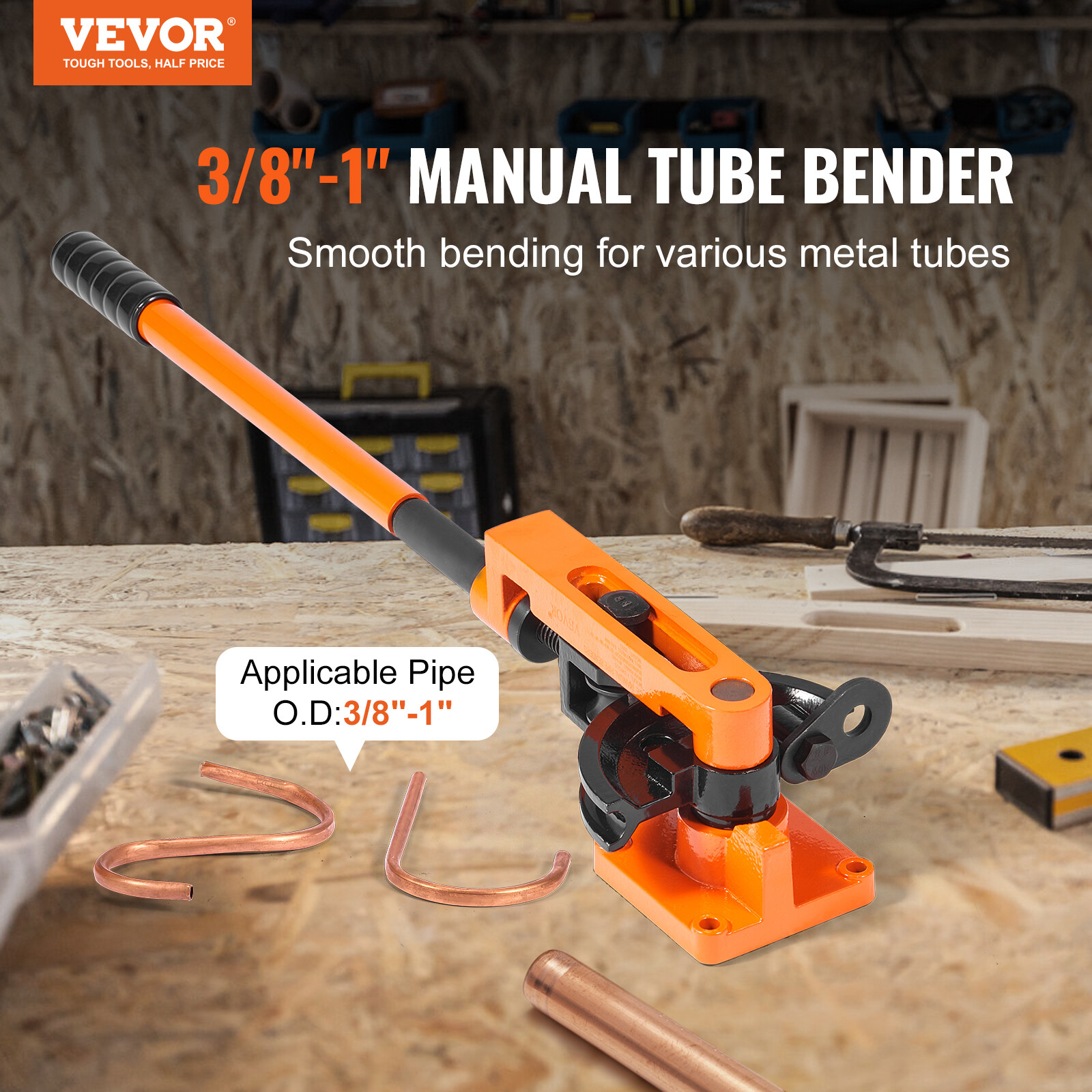 VEVOR Manual Pipe Tube Bender 3/8" to 1" OD with 7 Dies 180° Bending Tools