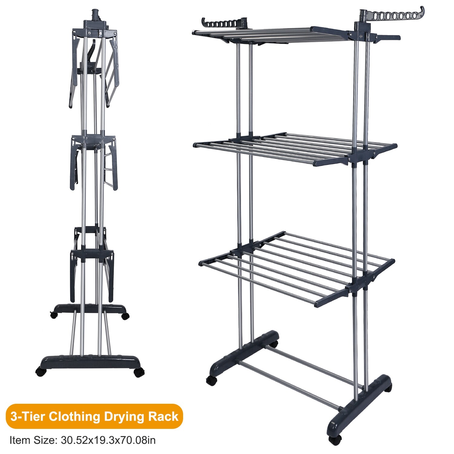 3Tier Clothes Laundry Organizer Folding Drying Rack Clothes Dryer Hanger Stand