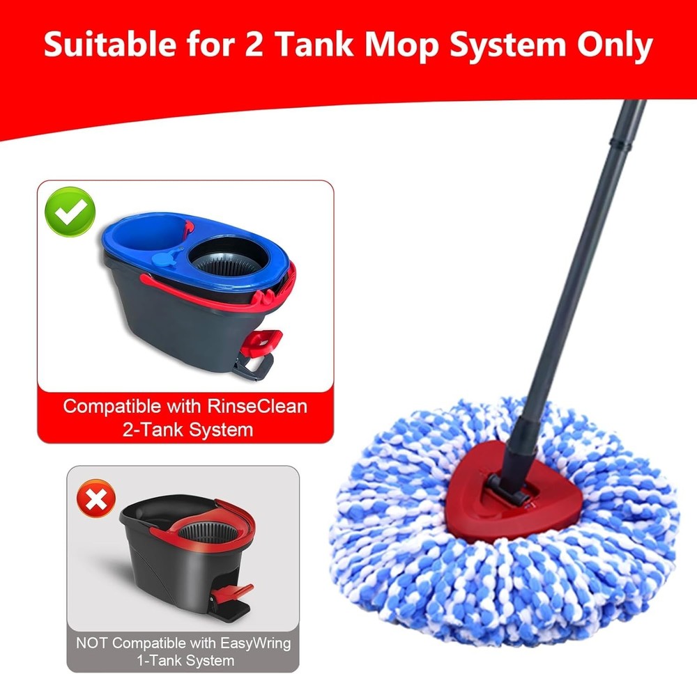 4 Pack Spin Mop Replacement Heads Compatible with O Cedar RinseClean 2 Tank Syst