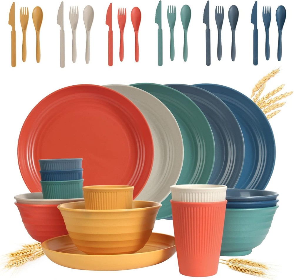Wheat Straw Dinnerware Sets 36 Piece Unbreakable Dinnerware Sets, Reusable Wheat