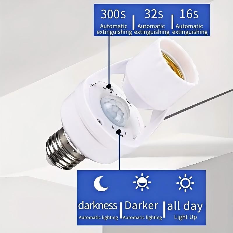 Motion Sensor Light Socket Adapter E26/E27 Basements, Garages（8Pack）