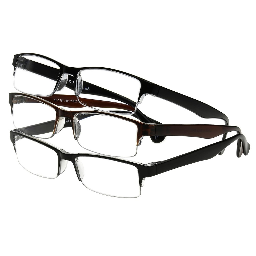 Foster Grant Men's Pete Rectangular Reading Glasses, Black and Brown, 3 Pack,...