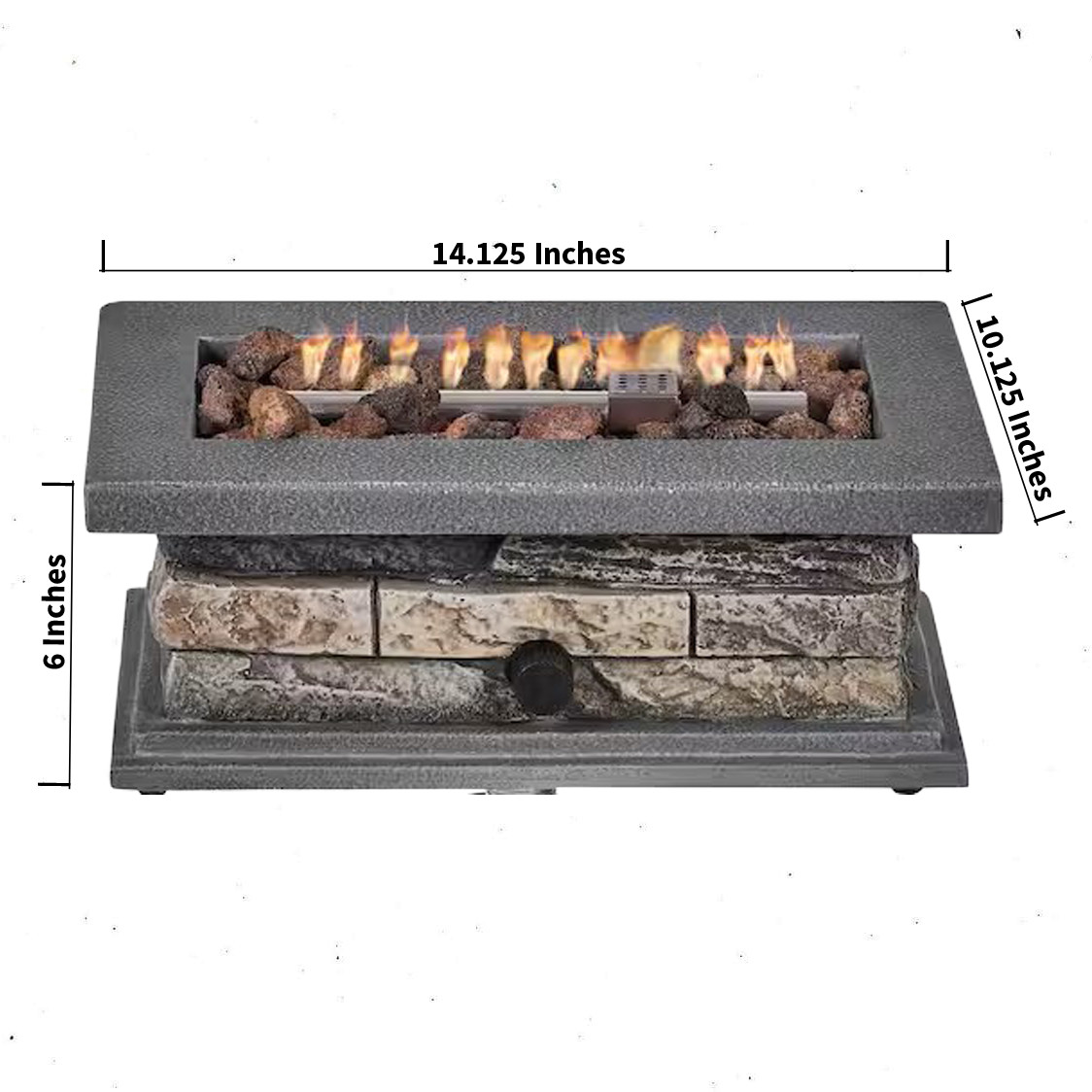 14 In. Rectangle Outdoor Propane Gas Fire Pit 15,000 BTU Stone Look / Lava Rocks
