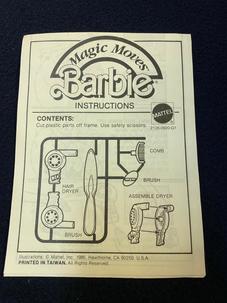 ORIGINAL MAGIC MOVES BARBIE  INSTRUCTIONS INSERT MATTEL 1985