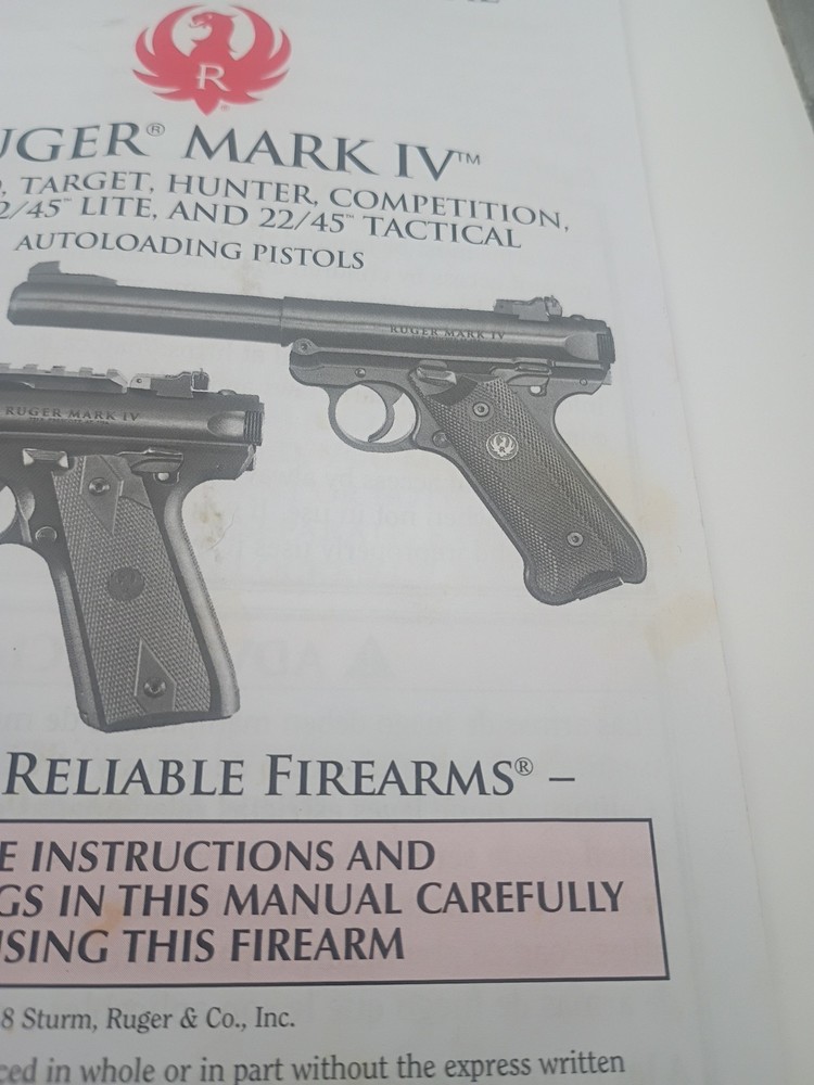 Ruger Mark IV Autoloading Pistol Owners Manual 2018