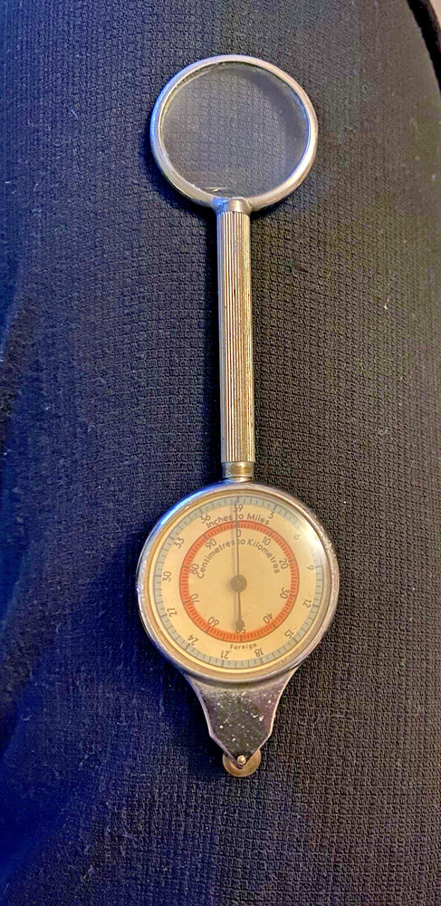 Vintage Map Range Measurer Opsiometer Reader Compass & Magnifier All in One Tool