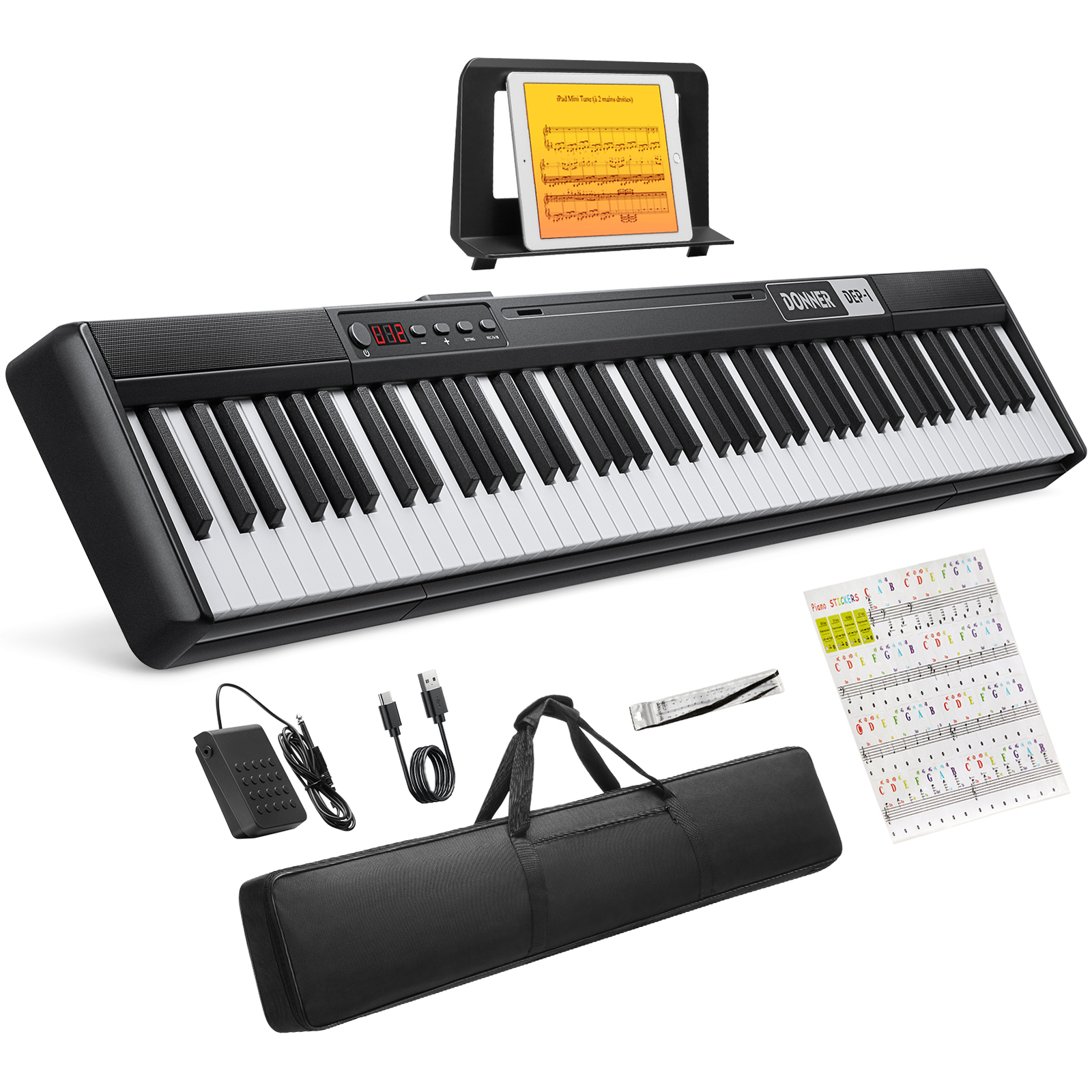 Donner DEP-1 Digital Piano Keyboard With Carry Bag Sustain Pedal 88 Key 128 Tone