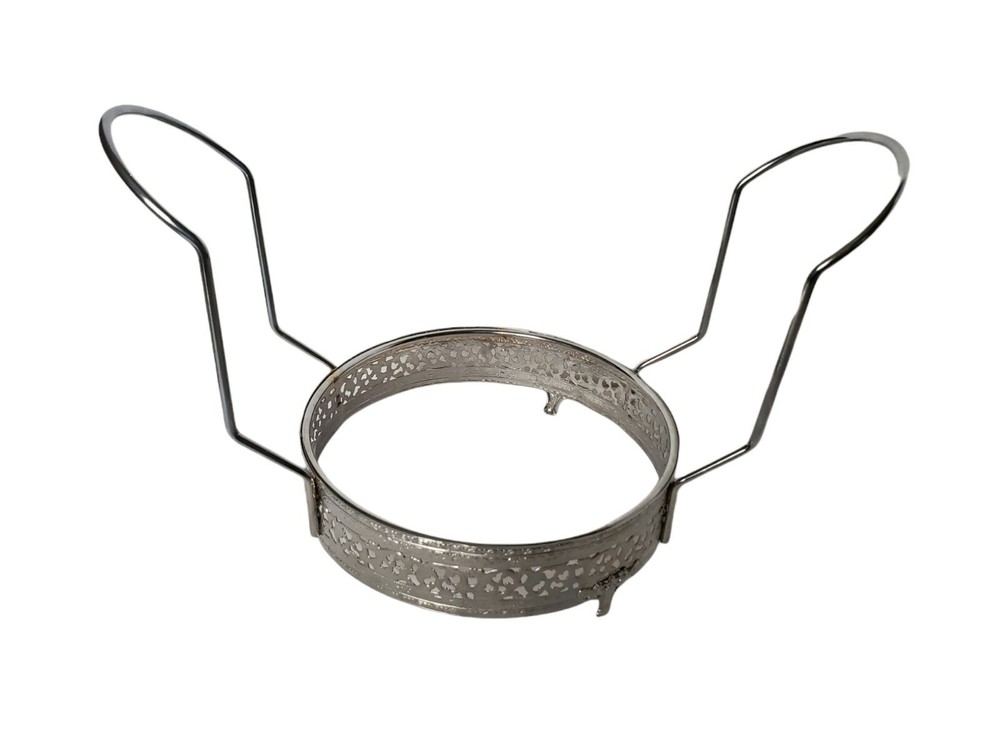 Vintage Silverplate Round Footed Serving Casserole Dish Holder 7" w/ 5" Handles