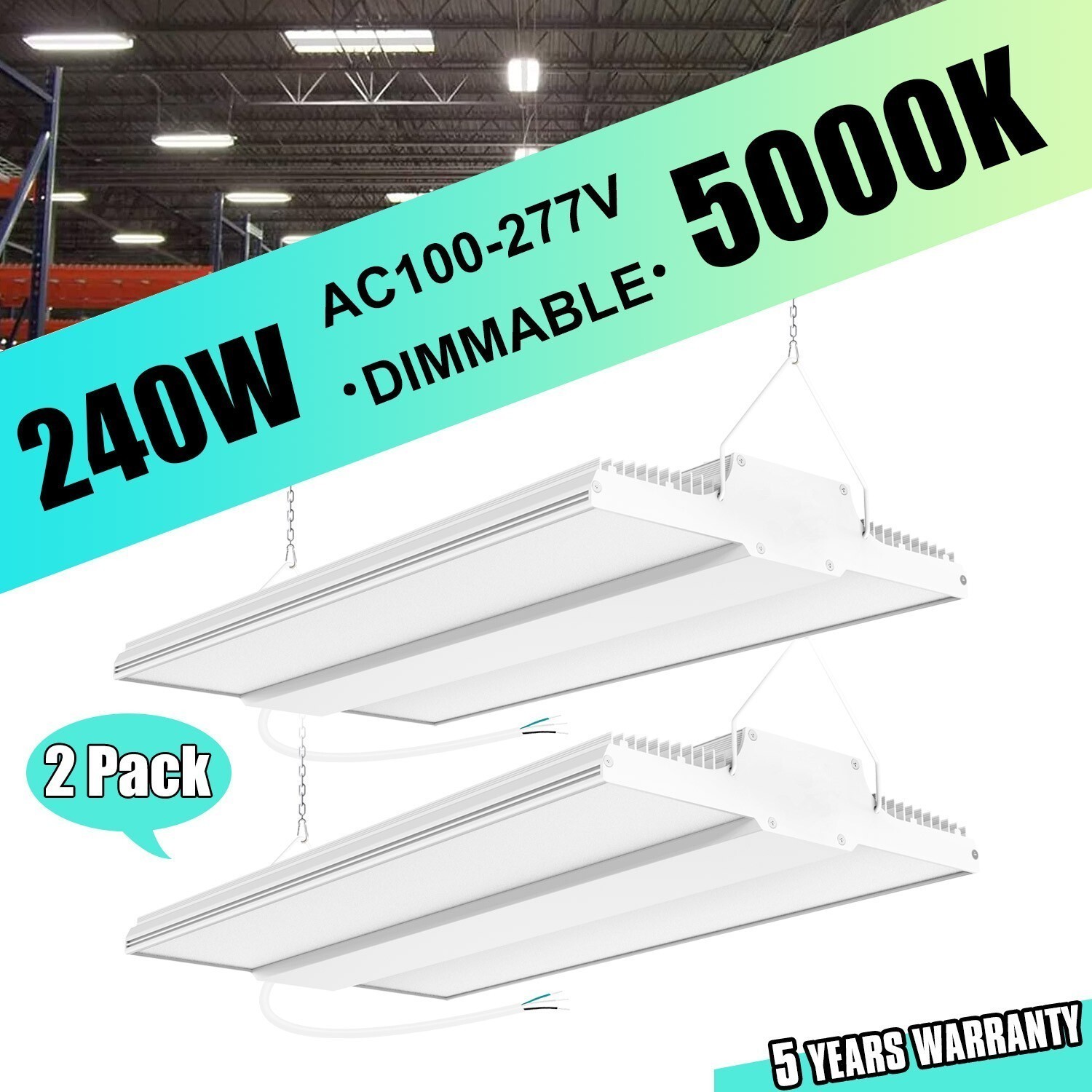 2 Pack 1.6FT 240W LED Linear High Bay light Commercial Warehouse Lights 100-277V